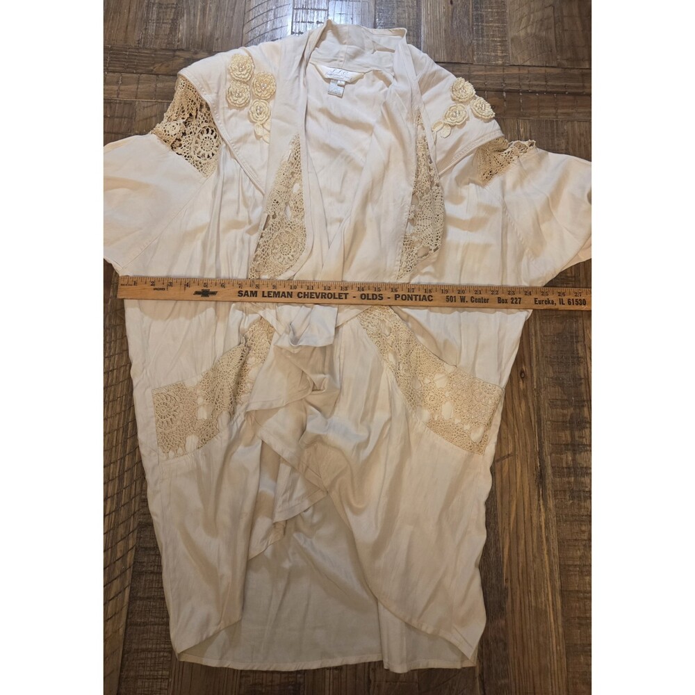 VTG FFC Jacket Boho Size L Beige LINEN OVERSIZED Embroidered Crochet Batwing - Picture 6 of 12